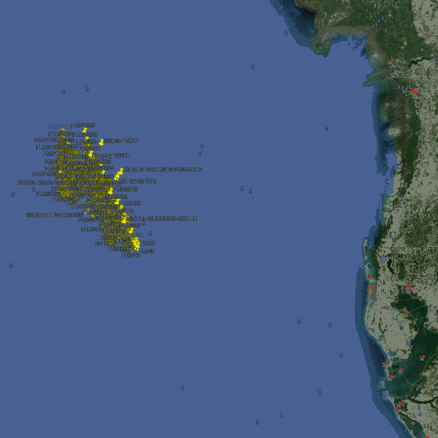 Florida Middle Grounds Fishing Spots - 3600+ GPX Fishing Numbers