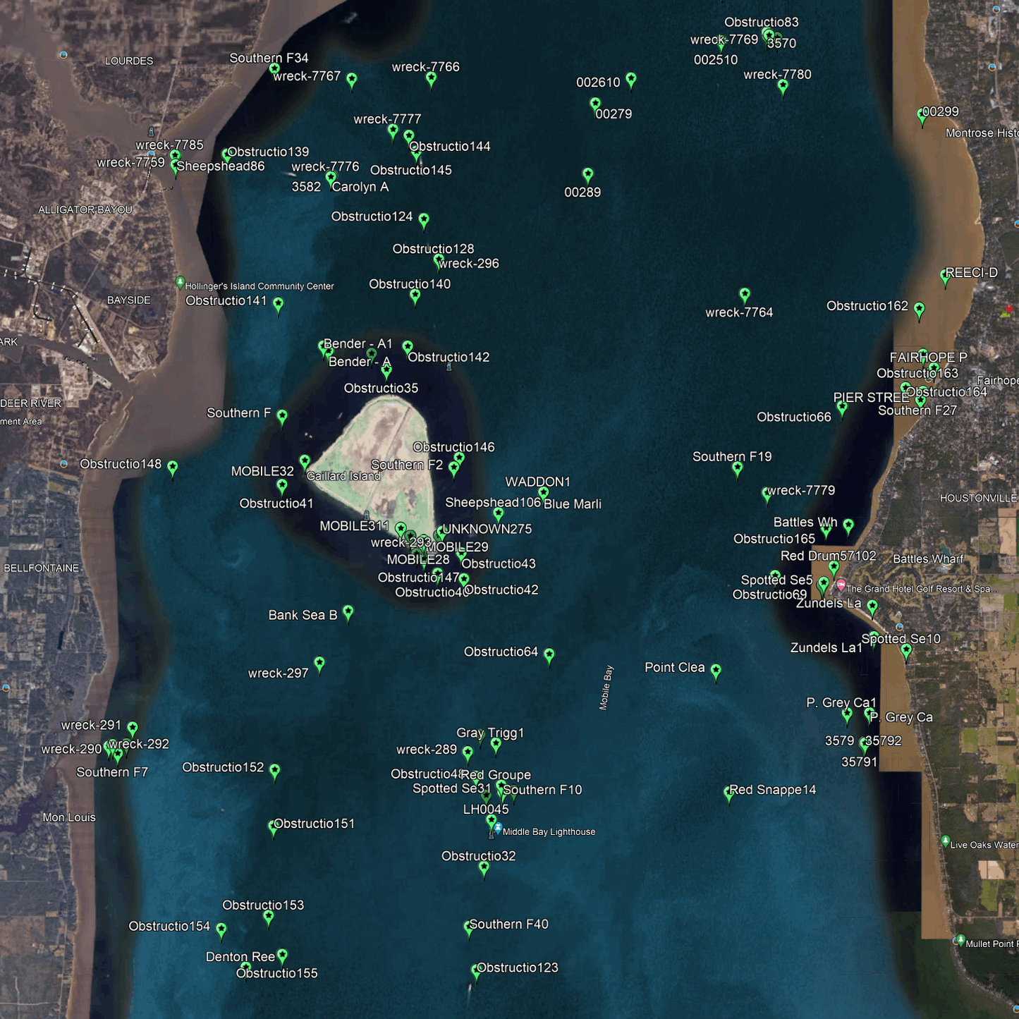 Mobile Bay Fishing Spots - GPS Fishing Numbers