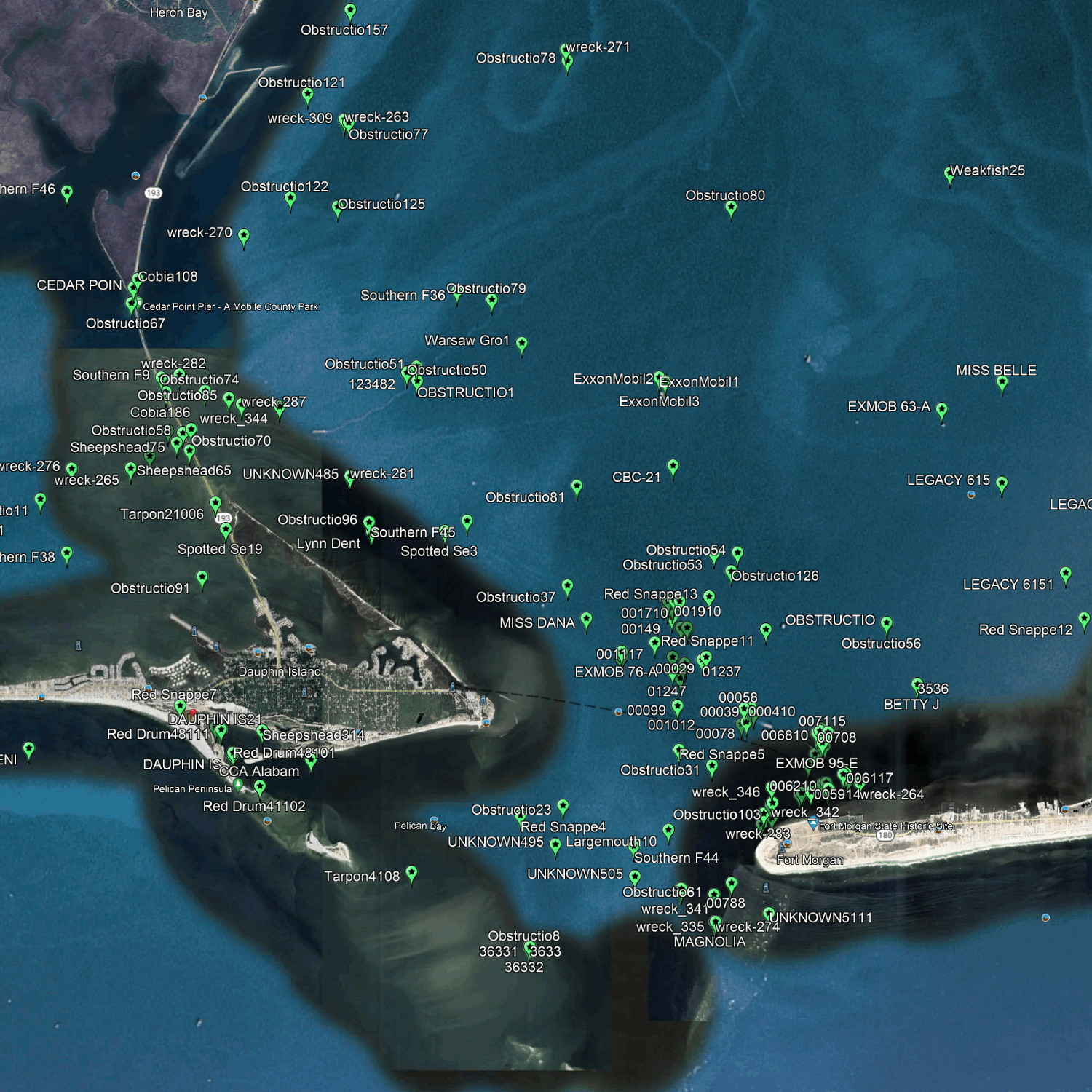 Mobile Bay Fishing Spots - GPS Fishing Numbers