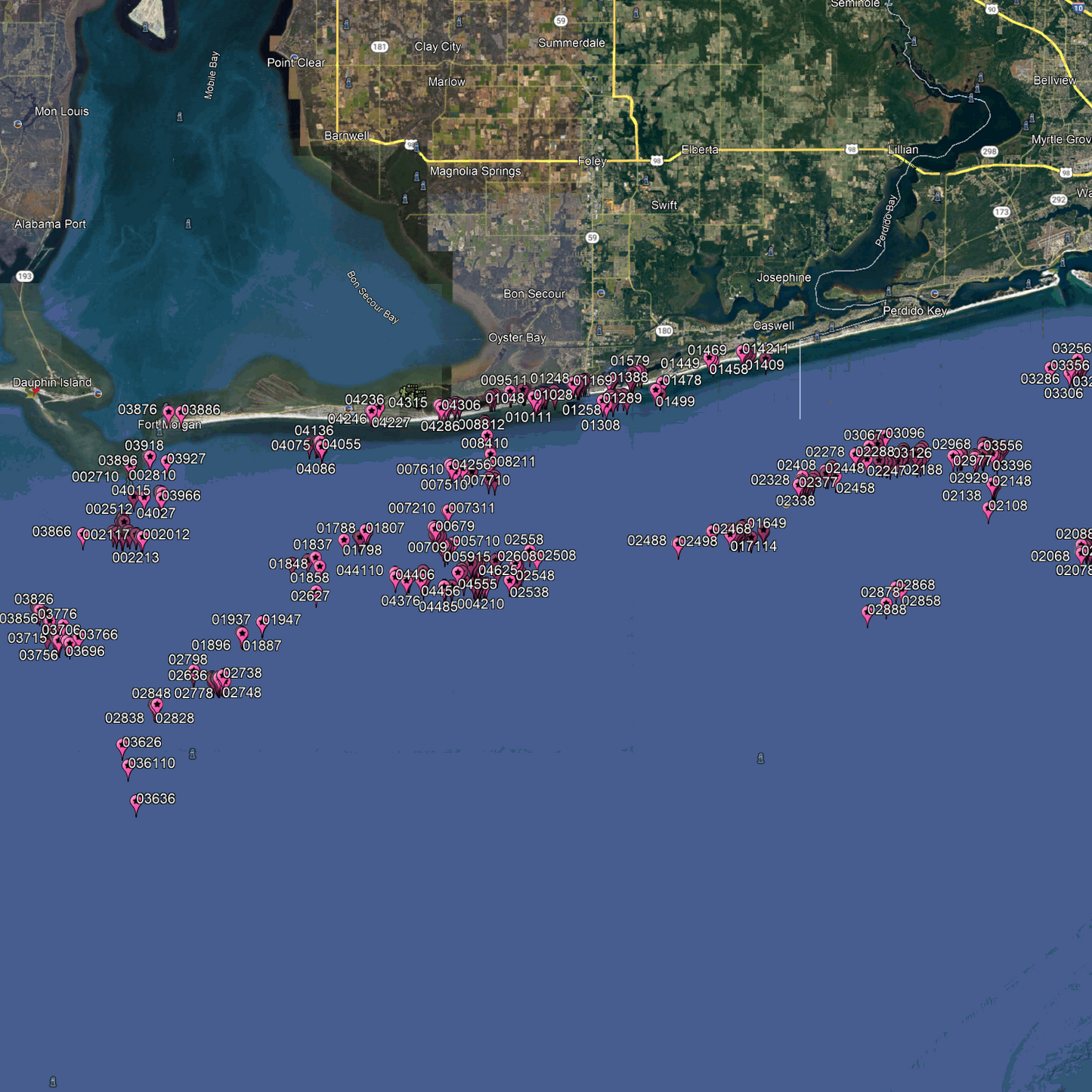 Gulf Shores Fishing Spots - Coastal - GPS Fishing Numbers