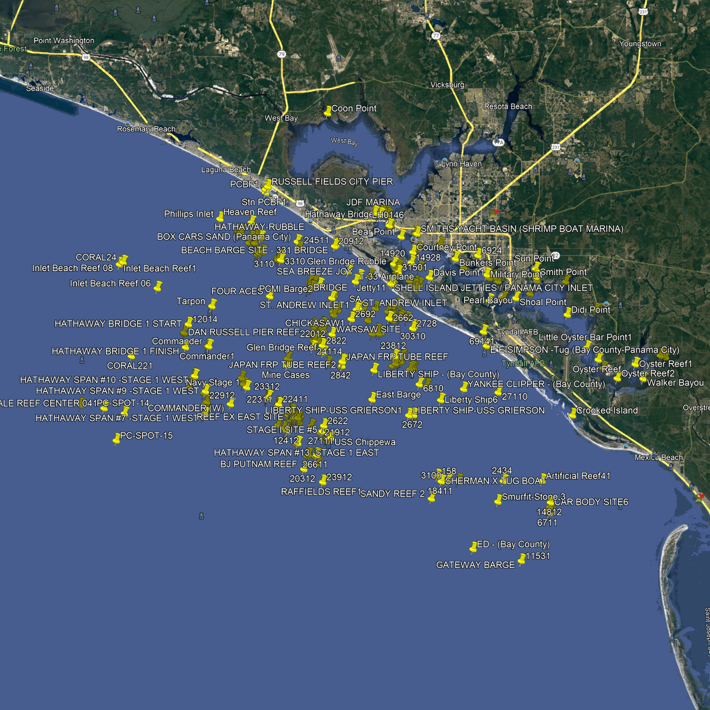 Panama City Beach Nearshore Fishing Spots - GPS Fishing Numbers