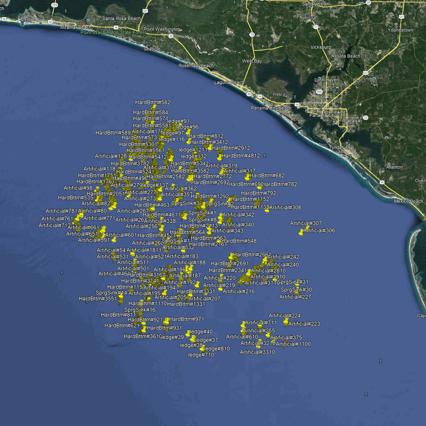 Panama City Beach Offshore Fishing Spots - GPS Fishing Numbers