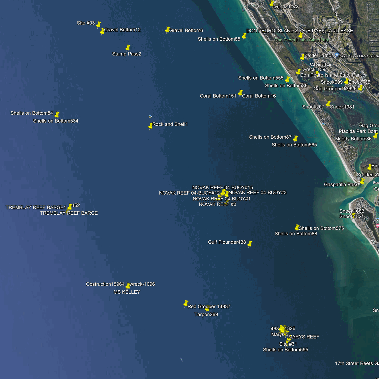 Port Charlotte Fishing Spots - Nearshore & Charlotte Harbor - GPX fishing numbers