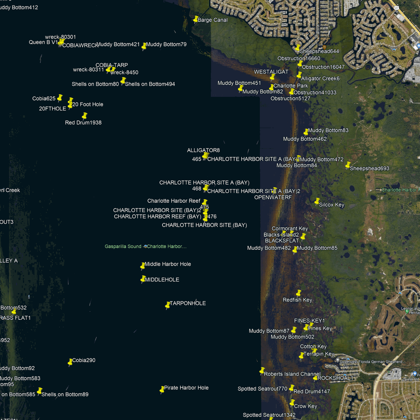 Port Charlotte Fishing Spots - Nearshore & Charlotte Harbor - GPX fishing numbers