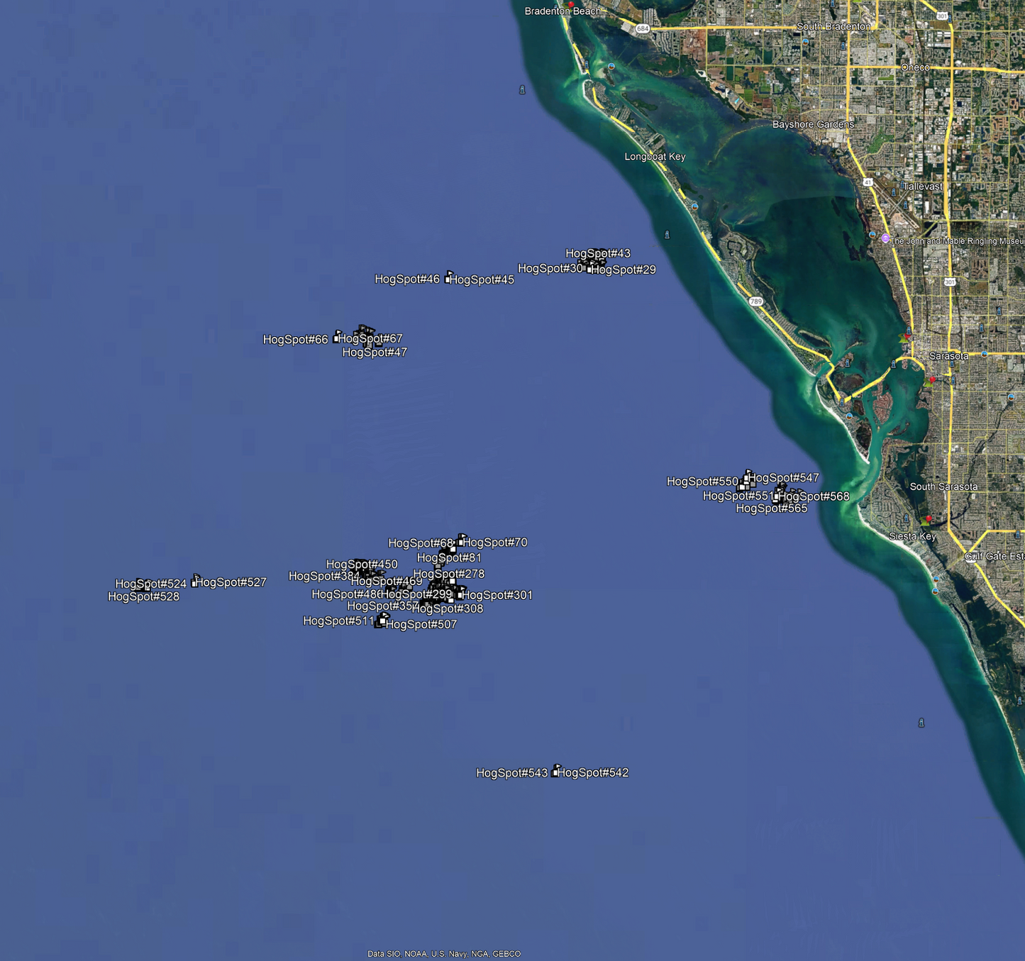 Sarasota Hogfish Fishing Spots - GPS Numbers