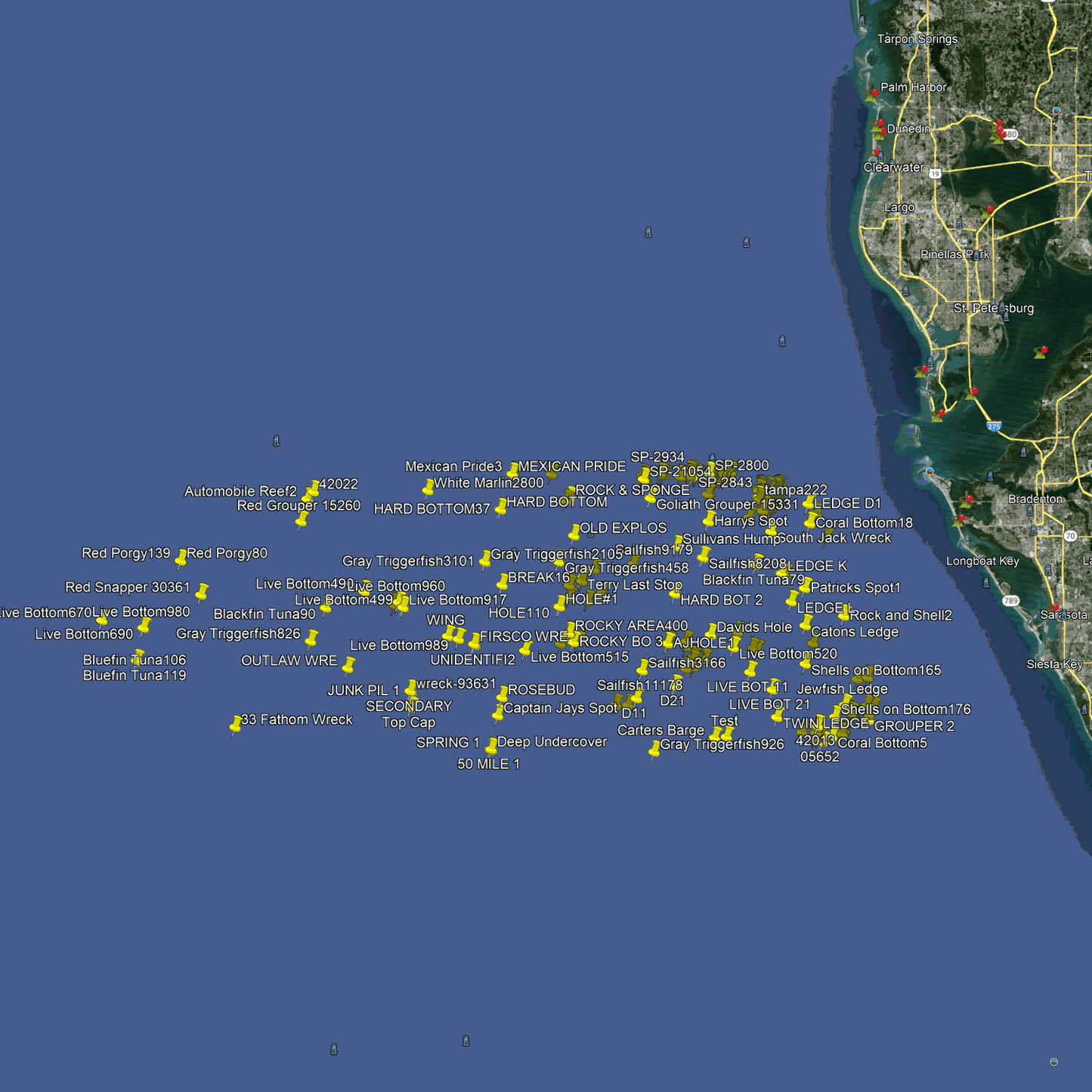 Sarasota Offshore Fishing Spots - Offshore GPX Fishing Numbers