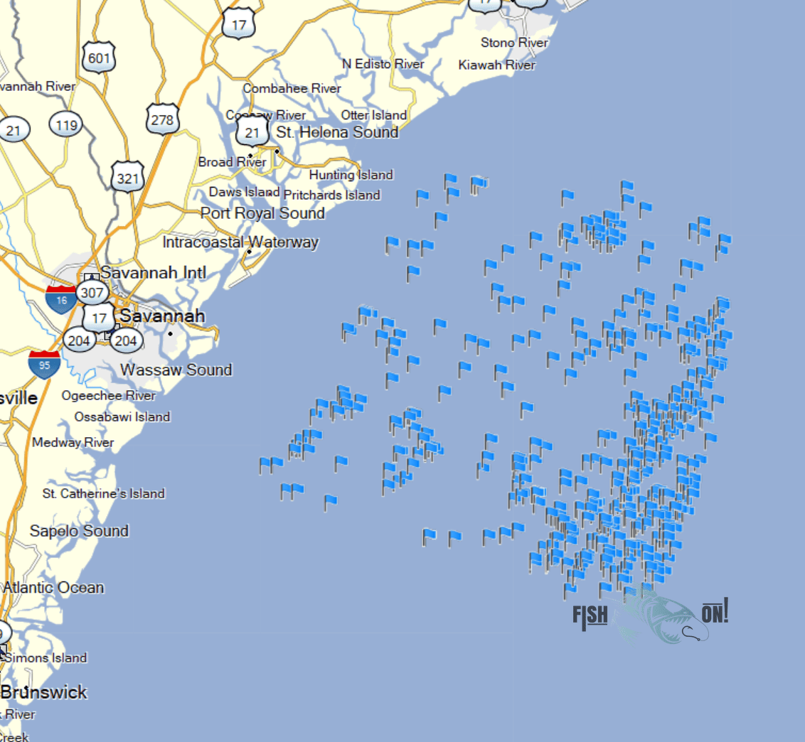 Savannah Fishing Spots - Offshore - GPS Fishing Numbers