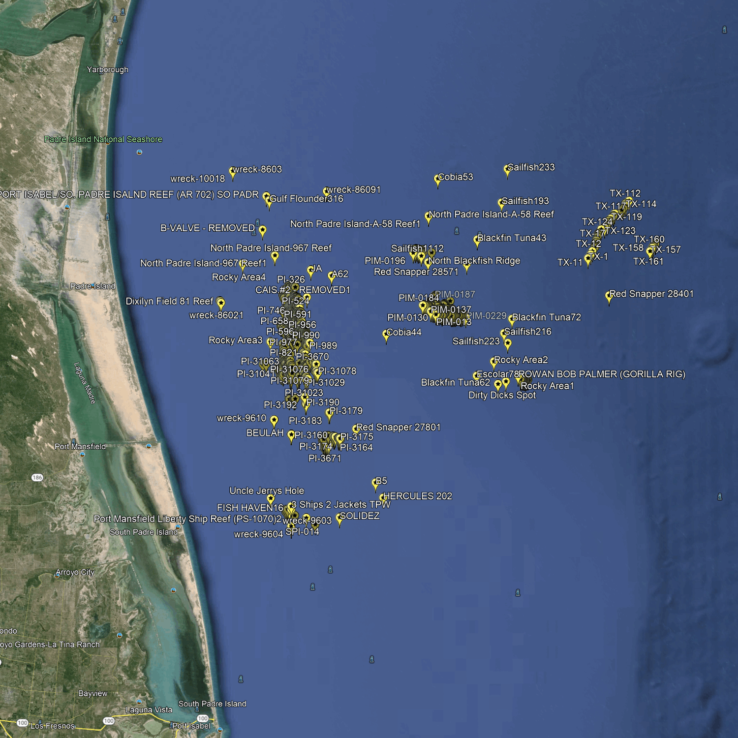 South Padre Fishing Spots - Offshore Numbers