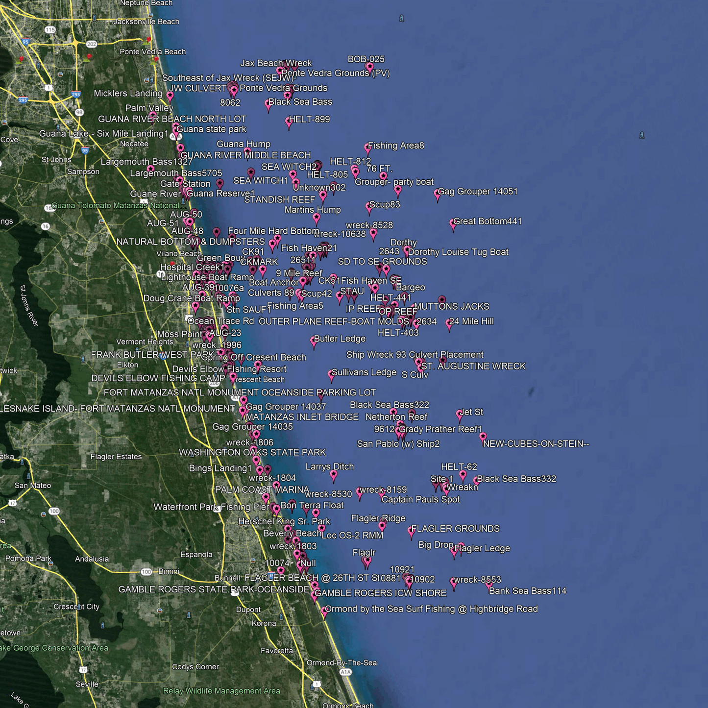 St Augustine Fishing Spots - Nearshore Numbers