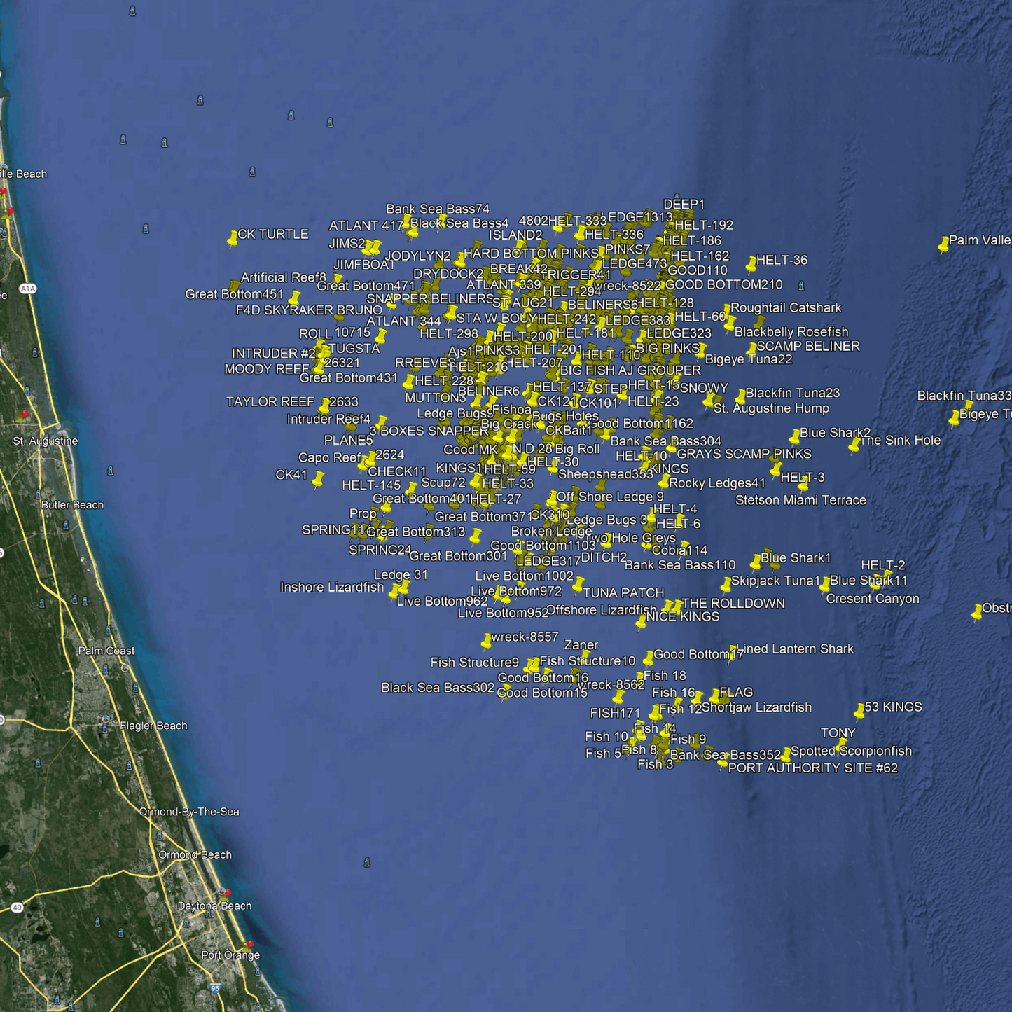 St. Augustine Fishing Spots - Offshore Numbers