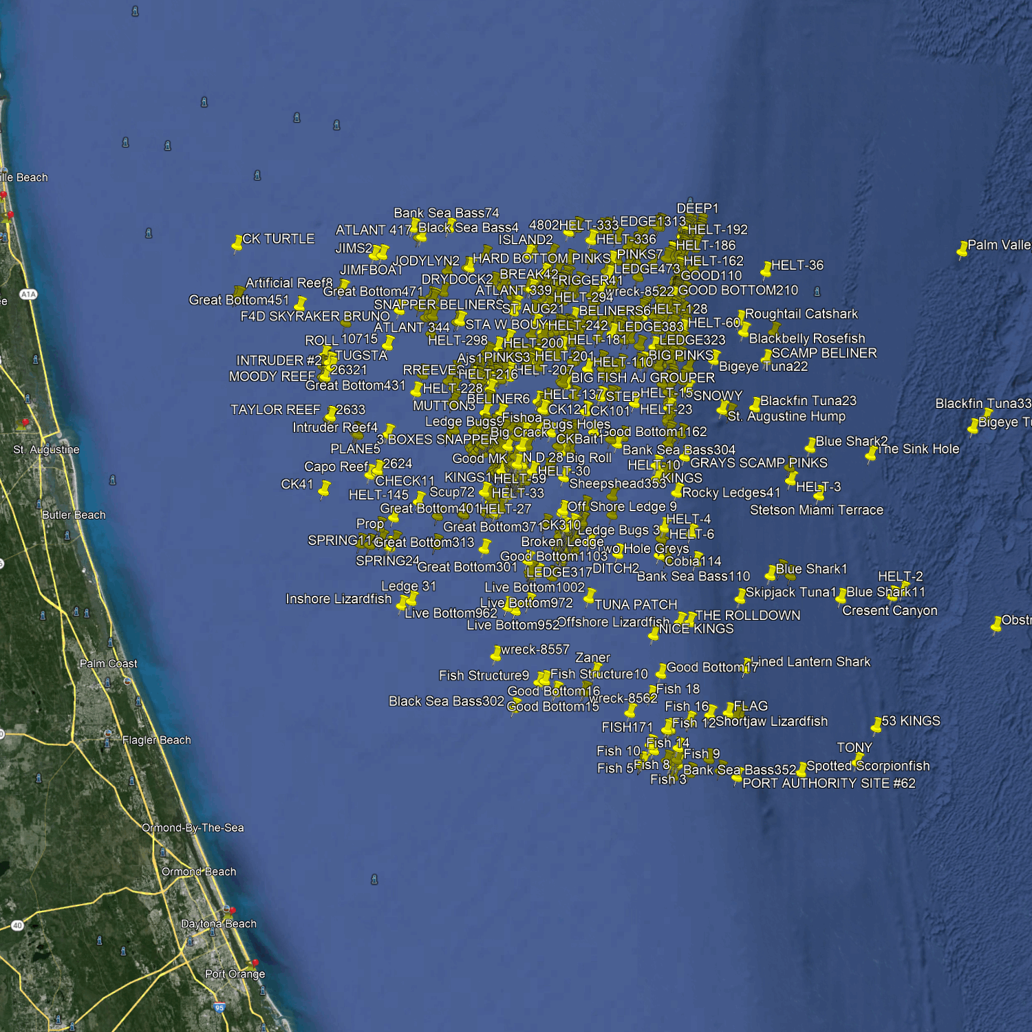 St. Augustine Fishing Spots - Offshore Numbers