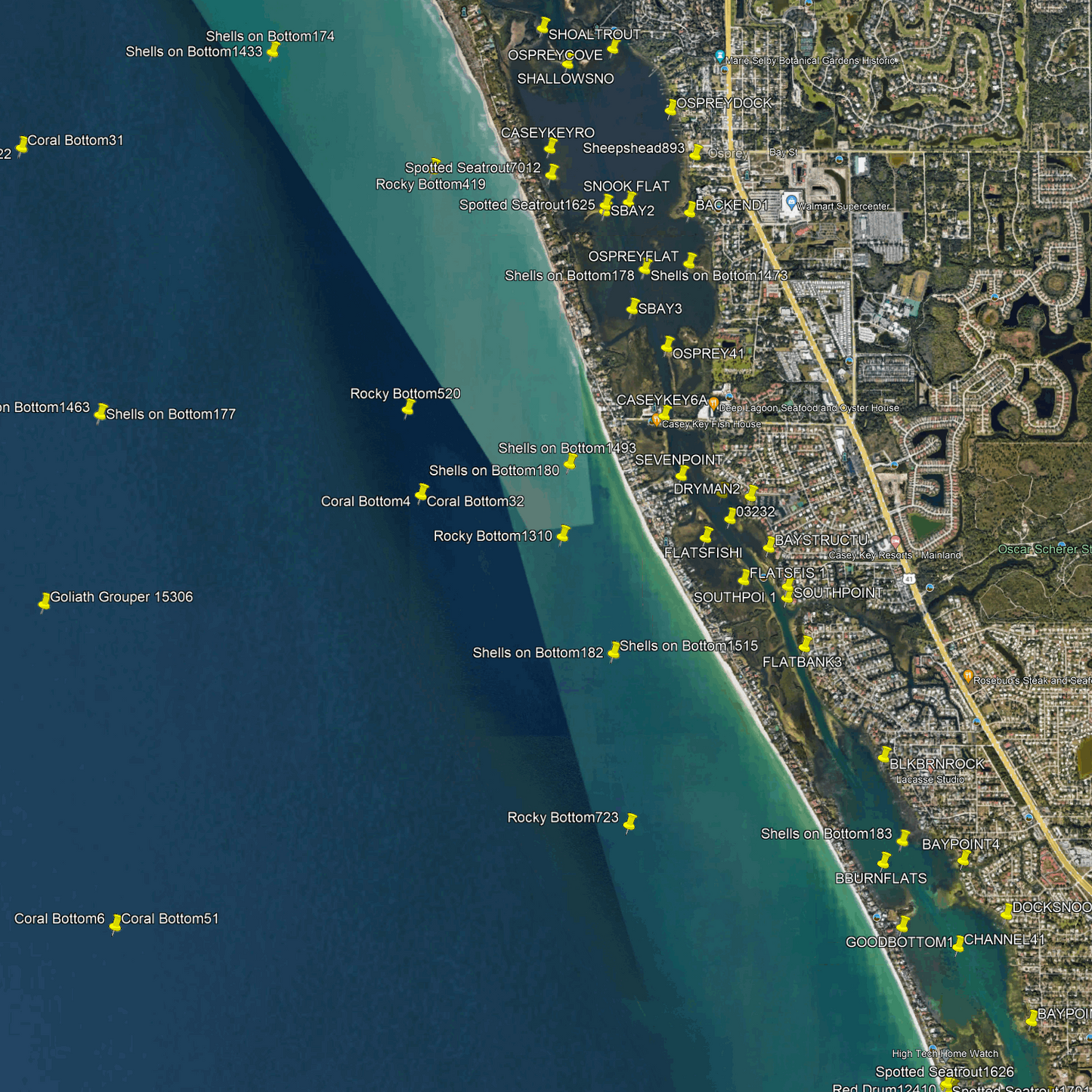 Venice Fishing Spots - Coastal Nearshore - GPS Fishing Numbers