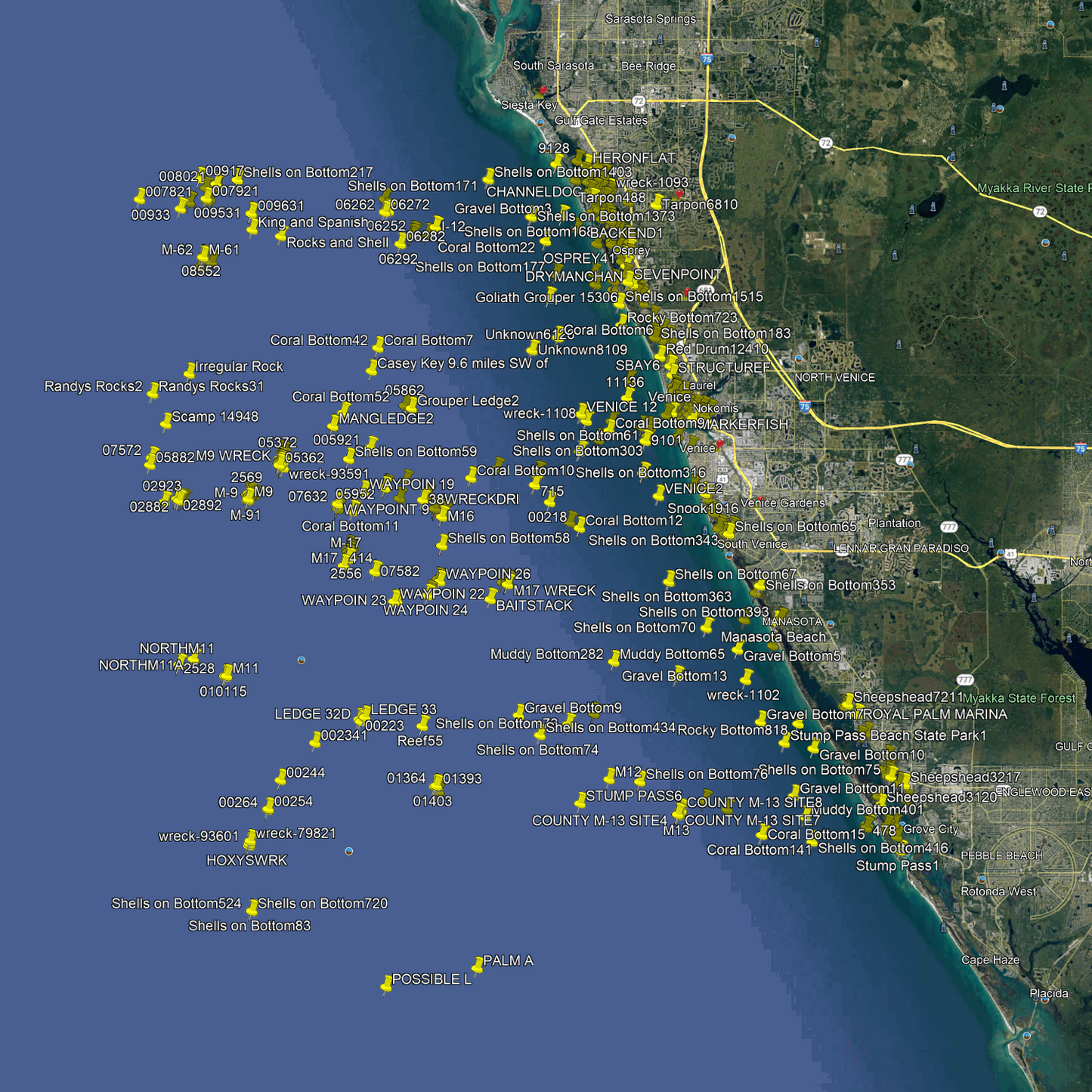 Venice Fishing Spots - Coastal Nearshore - GPS Fishing Numbers