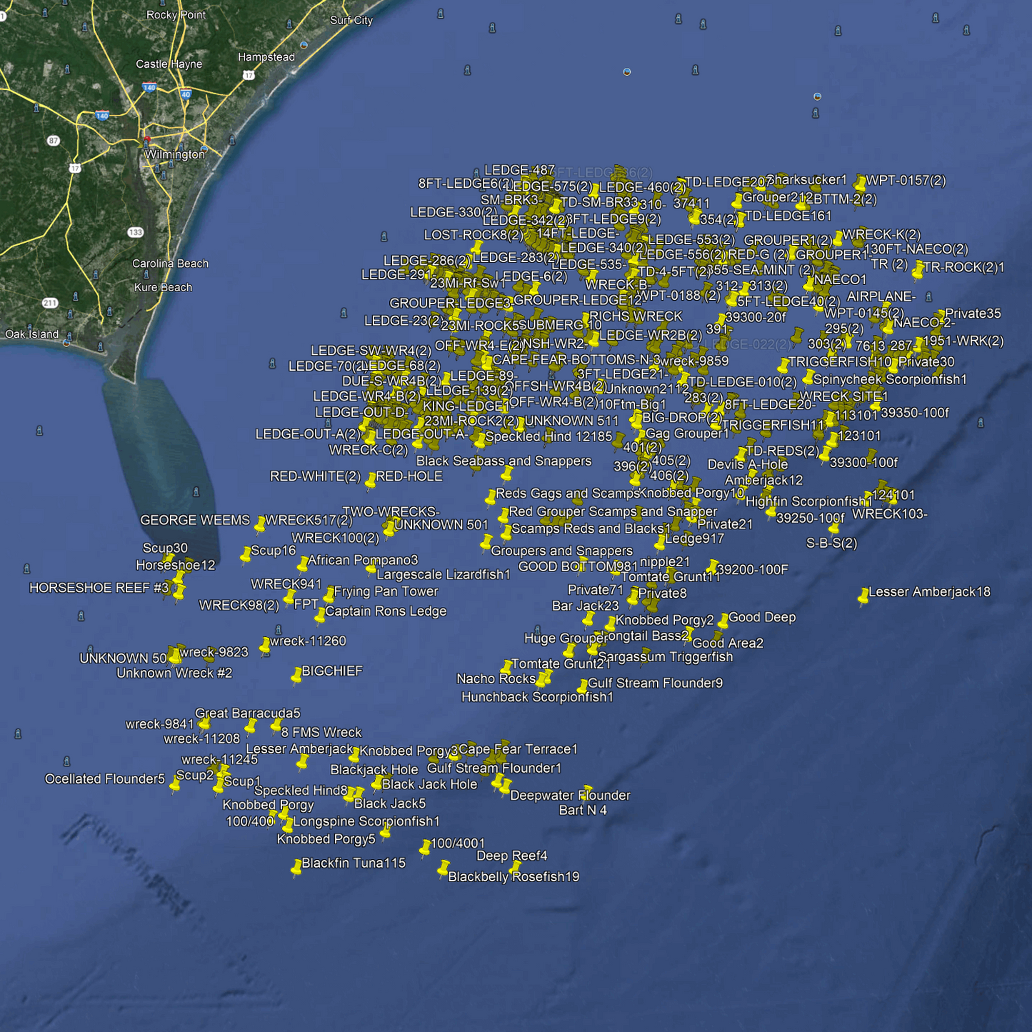 Wilmington Fishing Spots - OffShore Numbers